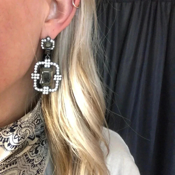 Black‎ Gem with Rhinestones Earrings - Picture 2 of 3